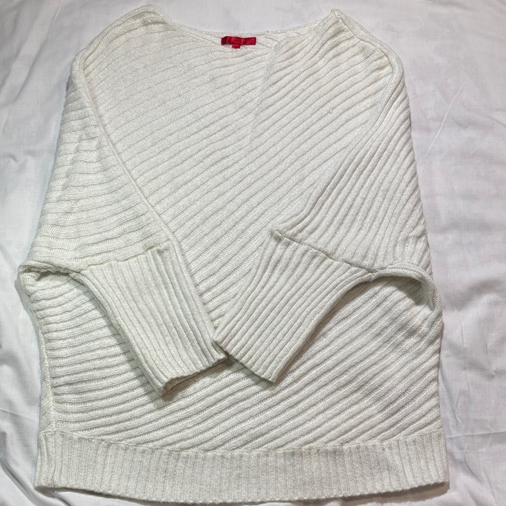 Jennifer Lopez Shimmer Ribbed Knit Sweater Cozy Glam White 2X